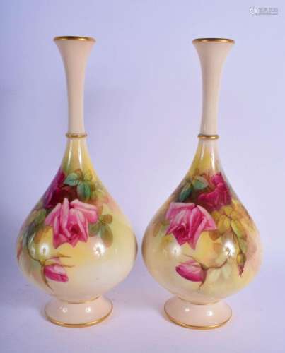 ROYAL WORCESTER FINE PAIR OF VASE SHAPE 307 H PAINTED WITH R...