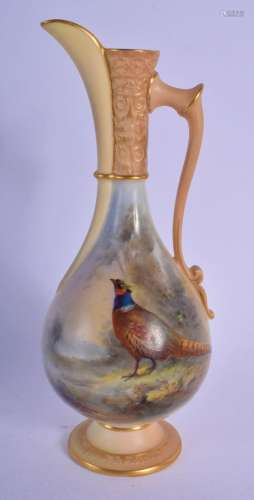 ROYAL WORCESTER FINE EWER PAINTED WITH A PHEASANT IN LANDSCA...