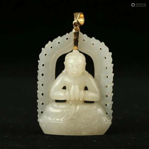 A WHITE JADE BUDDHA PENDANT