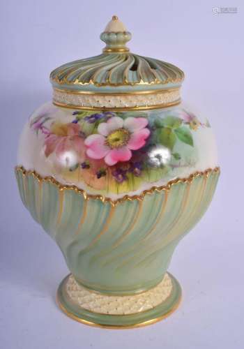 ROYAL WORCESTER POT POURRI VASE AND TWO COVER PAINTED WITH W...