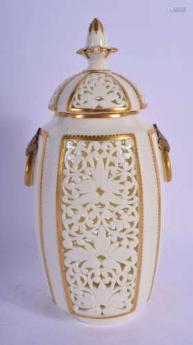 GRAINGERS WORCESTER RETICULATED VASE AND COVER WITH MOULDED ...
