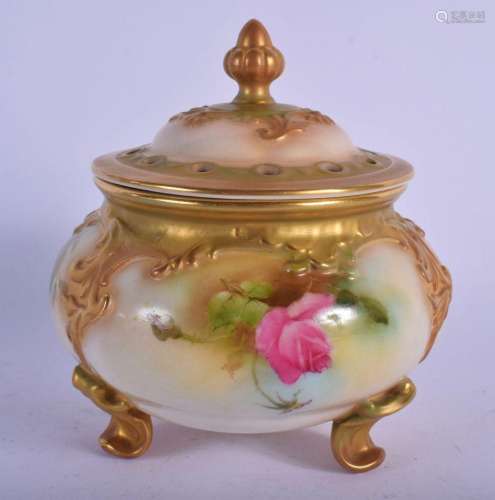 ROYAL WORCESTER POT POURRI VASE AND COVER ON THREE FEET PAIN...