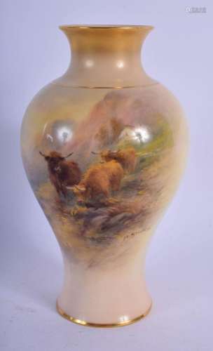 ROYAL WORCESTER BALUSTER VASE PAINTED WITH HIGHLAND CATTLE B...