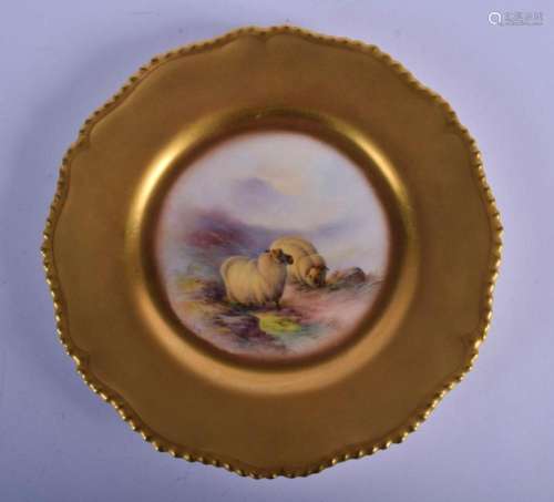 ROYAL WORCESTER LARGE GADROON BORDERED PLATE PAINTED WITH SH...