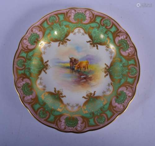 ROYAL WORCESTER PLATE PAINTED WITH HIGHLAND CATTLE BY E. TOW...