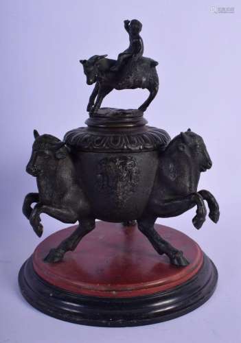 A 19TH CENTURY EUROPEAN GRAND TOUR BRONZE INKWELL AND COVER ...