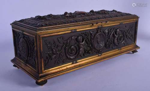 A MID 19TH CENTURY EUROPEAN BRONZE RECTANGULAR CASKET in the...