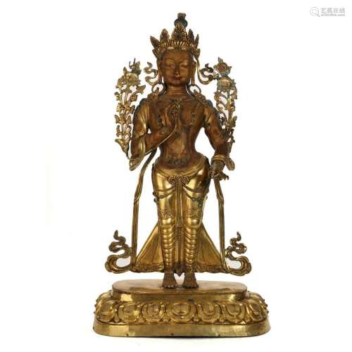 A GILT-BRONZE FIGURE OF STANDING MAITREYA