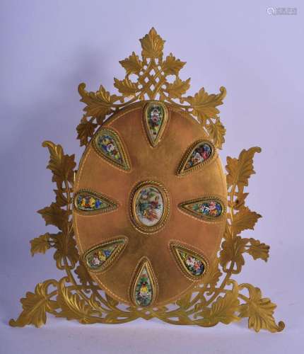 AN ANTIQUE ITALIAN MICRO MOSAIC GILT BRONZE FOLDING PHOTOGRA...