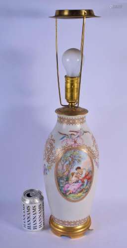 A LARGE EARLY 20TH CENTURY PARIS PORCELAIN VASE converted to...