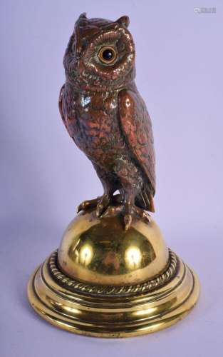 A LATE VICTORIAN MIXED METAL COPPER AND BRASS OWL INKWELL mo...