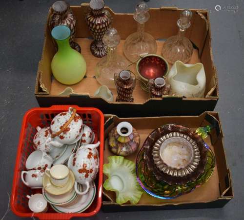 THREE BOXES OF GLASS AND PORCELAIN, of various sizes and des...