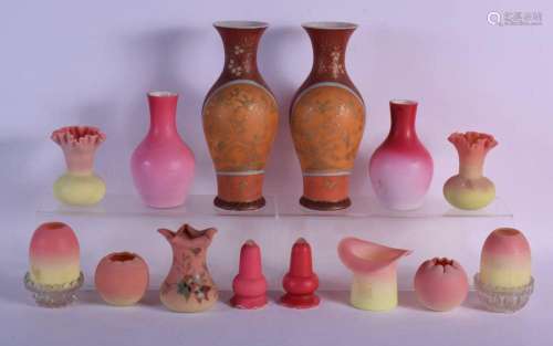 A COLLECTION OF ANTIQUE PEACH BLOOM GLASS WARE including nig...
