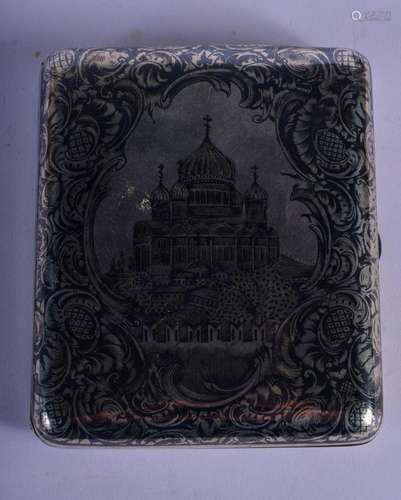 AN ANTIQUE RUSSIAN NIELLO SILVER CIGARETTE CASE decorated wi...