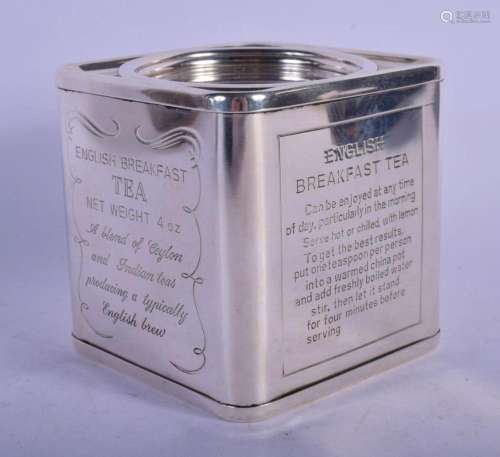 A LOVELY NOVELTY ENGLISH TEA SILVER TEA BAG CONTAINER engrav...