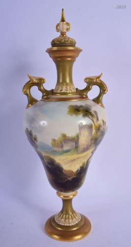 AN ANTIQUE ROYAL WORCESTER VASE AND COVER by Charlie Johnson...