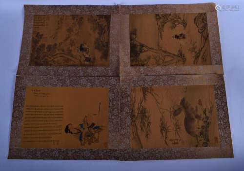 FOUR CHINESE PICTURES 20th Century, mounted in silk. 38 cm x...