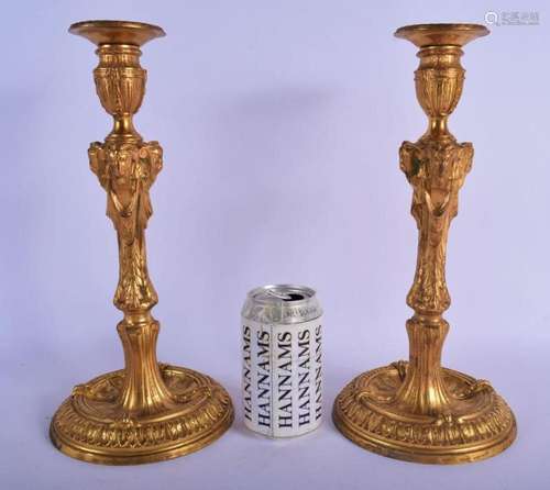 A PAIR OF 19TH CENTURY FRENCH GILT BRONZE CANDLESTICKS decor...