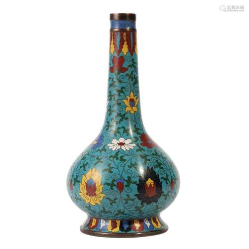 AN ENAMELLED BRONZE 'LOTUS SCROLL' VASE