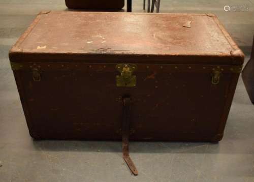 A LARGE LOUIS VUITTON LEATHER TRAVELLING TRUNK. 59 cm x 110 ...
