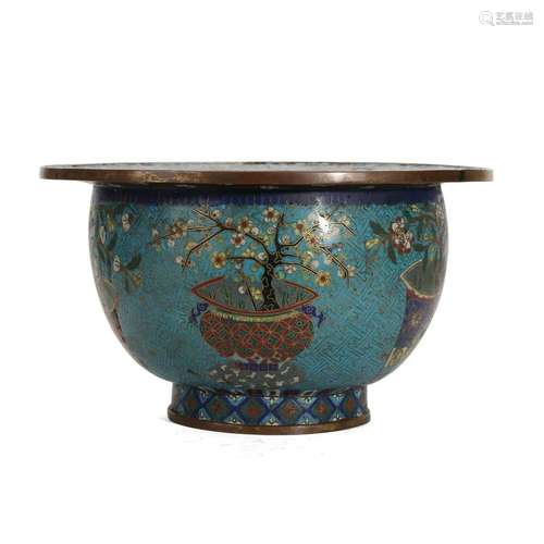 A CLOISONNE ENAMEL FLORAL POT