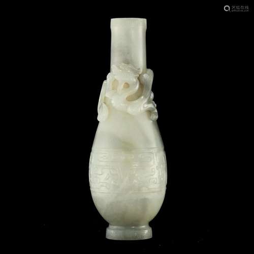 A WHITE JADE 'MYTHICAL BEAST' VASE