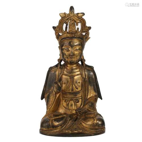 A GILT-BRONZE FIGURE OF SEATED BODHISATTVA