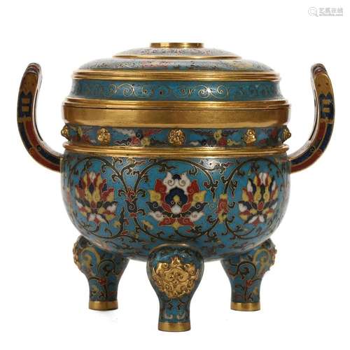 A GILT-BRONZE CLOISONNE ENAMEL INCENSE BURNER