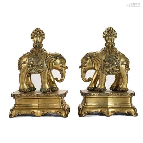 A PAIR OF GILT-BRONZE ELEPHANTS