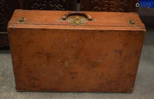 A VINTAGE LOUIS VUITTON BROWN LEATHER SUITCASE. 22 cm x 70 c...