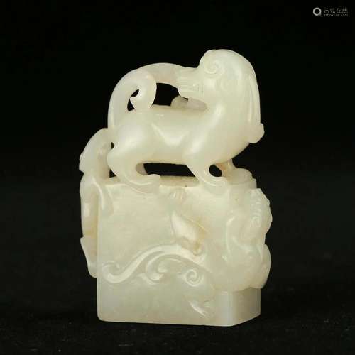 A WHITE JADE 'BEAST' SEAL