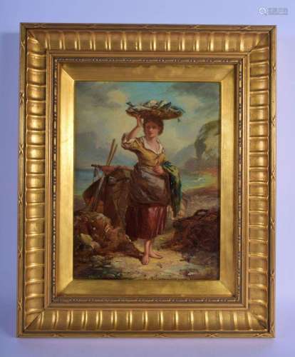 Scottish School (19th Century) Oil on canvas, Lady with fish...
