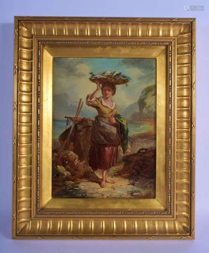 Scottish School (19th Century) Oil on canvas, Lady with fish...