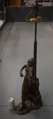 French School (C1900) Bronze Lamp, Lady and violin. 95 cm hi...