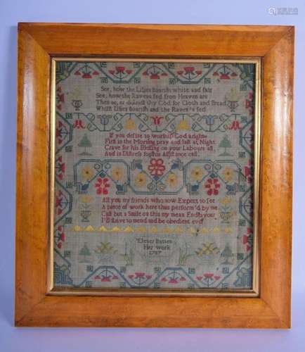 AN 18TH CENTURY ENGLISH FRAMED EMBROIDERED SAMPLER by Elenor...