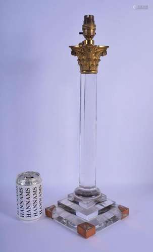 A 19TH CENTURY ENGLISH GLASS AND ORMOLU COUNTRY HOUSE LAMP w...