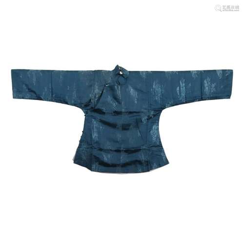 A BLUE-GROUND EMBROIDERED LADY'S ROBE