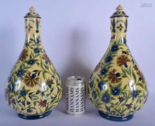 A RARE PAIR OF DOULTON LAMBETH POTTERY FAIENCE IZNIK VASES A...