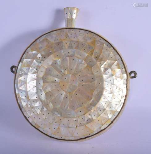 AN INDIAN GOA MOTHER OF PEARL WATER FLASK with twin handles....