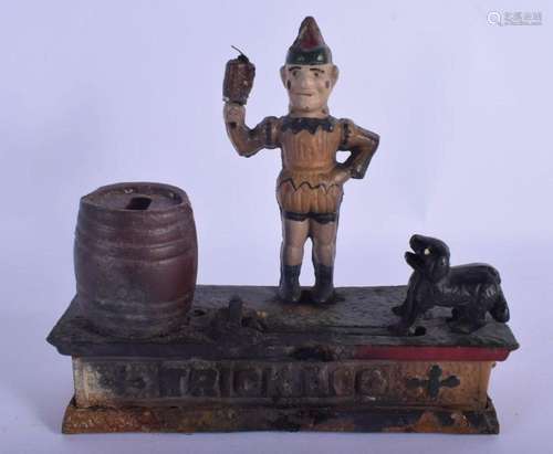 A COLD PAINTED CAST IRON TRICK MONEY BOX. 20 cm x 18 cm.