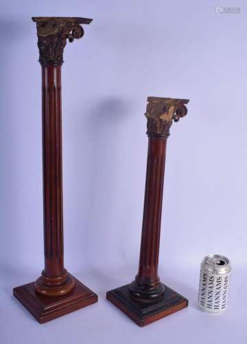 TWO UNUSUAL EARLY VICTORIAN CARVED MAHOGANY PEDESTAL COLUMNS...