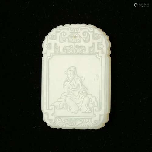 A WHITE JADE 'FIGURES' PLAQUE