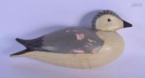 A FOLK ART CARVED AND PAINTED DUCK DECOY. 23 cm wide.