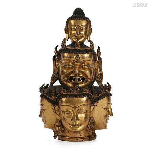 A GILT-BRONZE BUDDHA HEAD