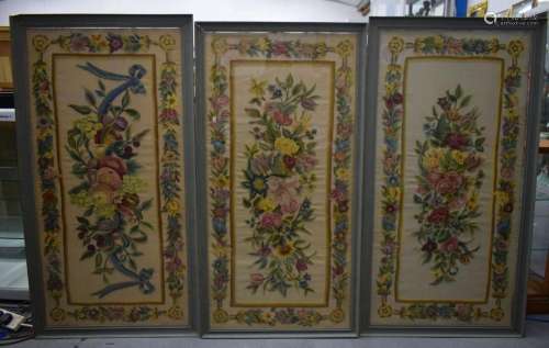 A SET OF THREE 19TH CENTURY COUNTRY HOUSE AUBUSSON TYPE EMBR...