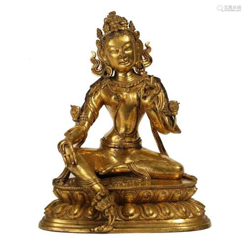 A GILT-BRONZE FIGURE OF SEATED BUDDHA