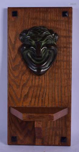 A CHARMING ARTS AND CRAFTS BRONZE MOUNTED OAK WALL PLINTH fo...