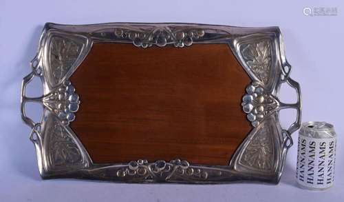 AN ARTS AND CRAFTS SILVER PLATED DUTCH SERVING TRAY. 52 cm x...