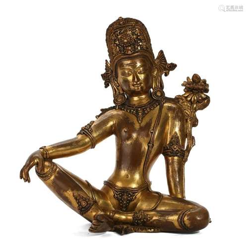 A GILT-BRONZE FIGURE OF BODHISATTVA