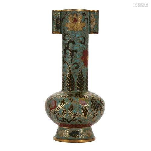 A CLOISONNE ENAMEL BRONZE FLORAL VASE